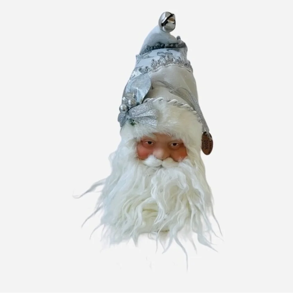 Silver White Fabric Santa Head Ornament 4